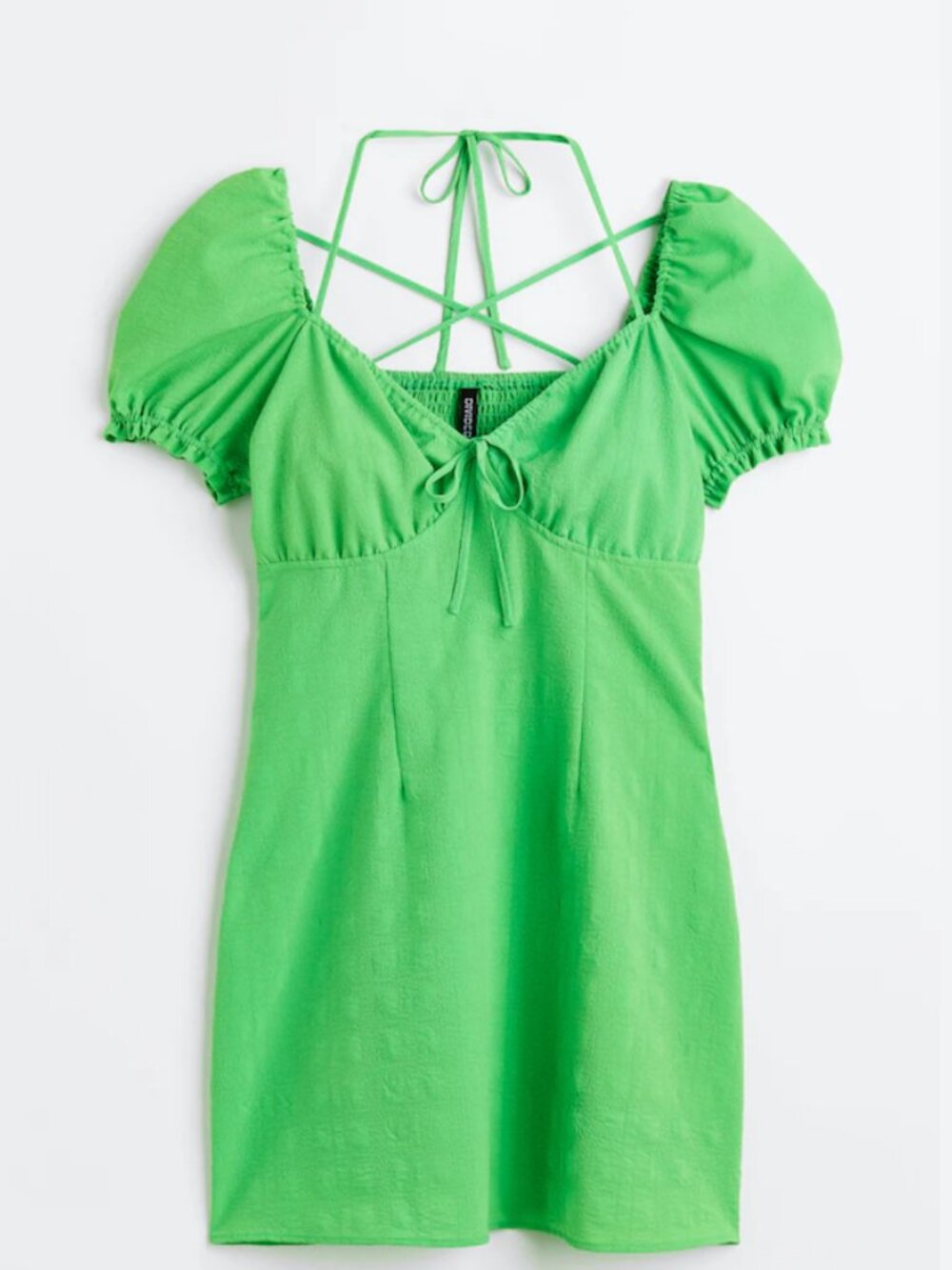 Women's Green Puff Sleeve Crepe Dress